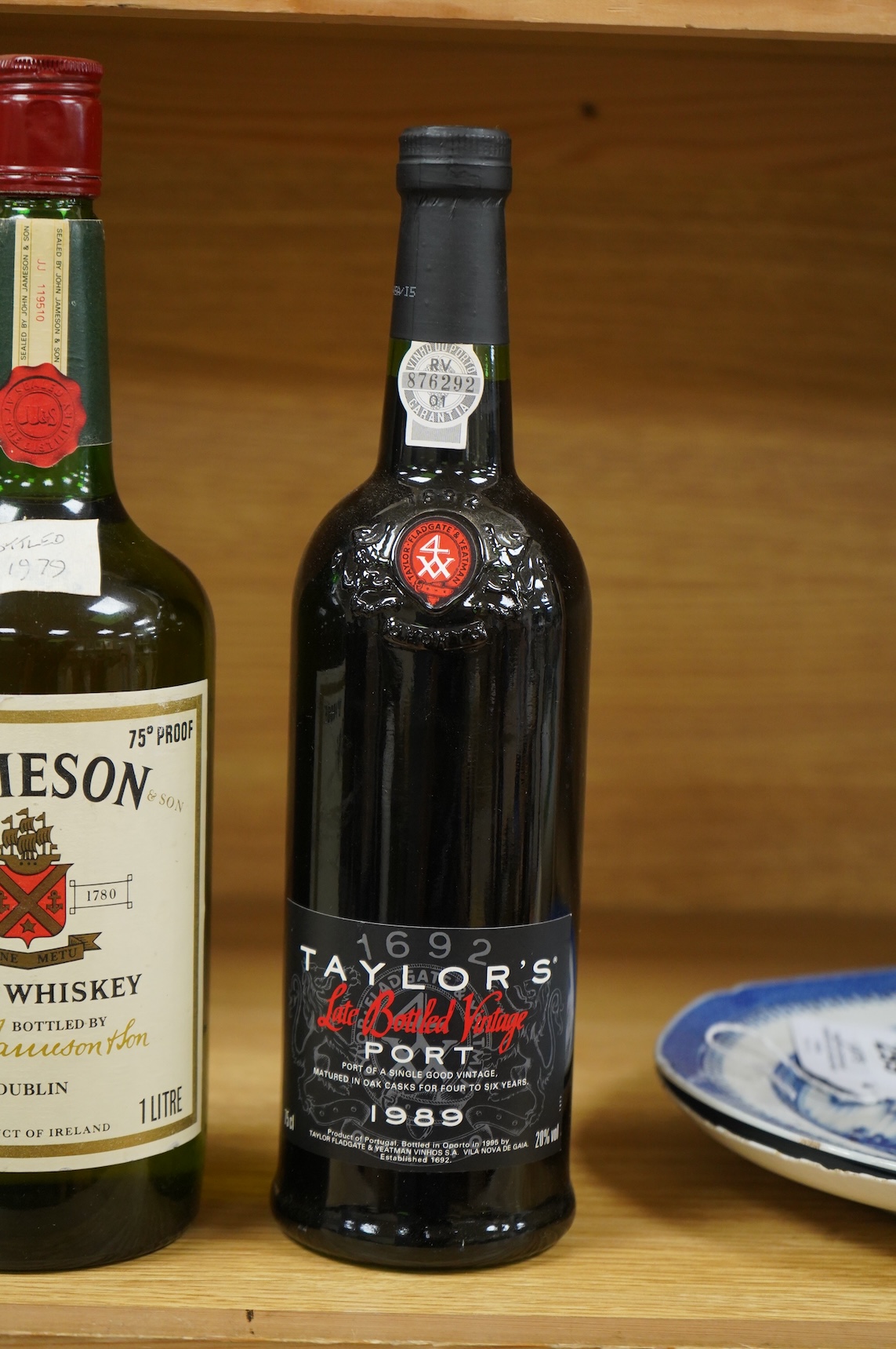 A bottle of Jameson whisky and a bottle of Taylor’s 1989 port